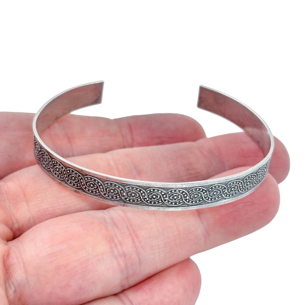 Vintage Sterling Silver 925 Patterned Cuff Bracelet 7"